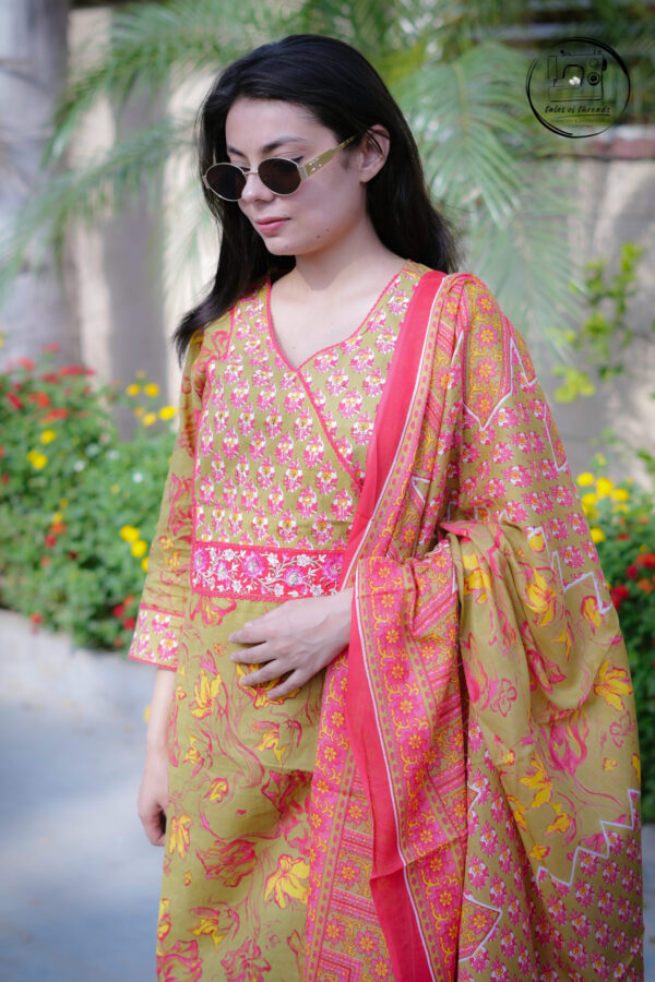 Floral Heritage Pure Cotton Suit Set with Printed Dupatta