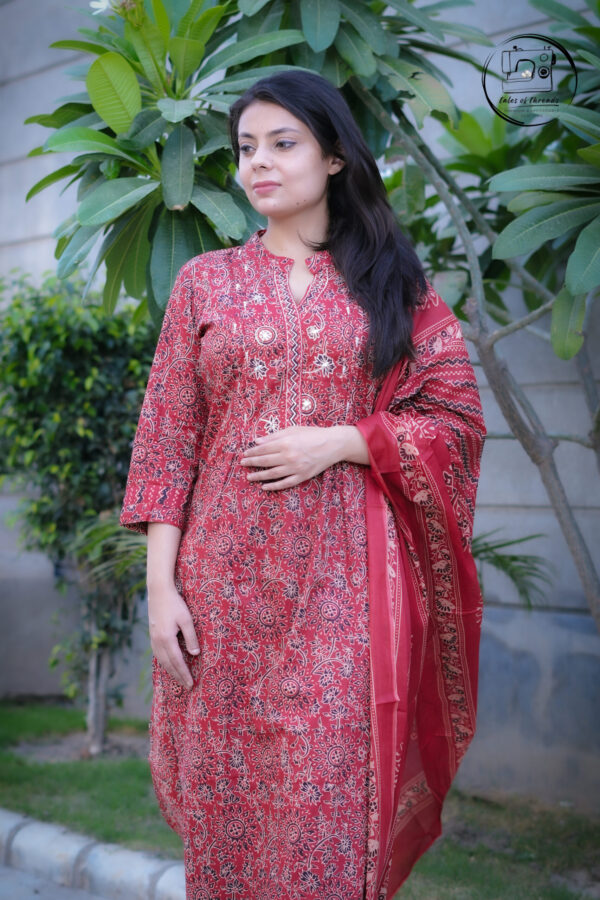 Crimson Charm Printed Pure Cotton Suit with Dupatta