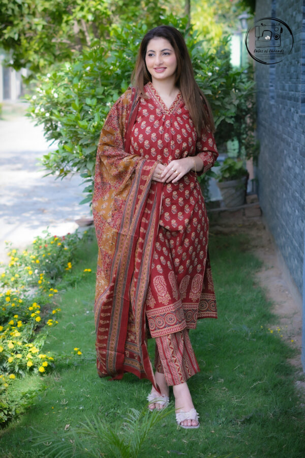 Rouge Ethnic Printed Cotton Suit with Dupatta
