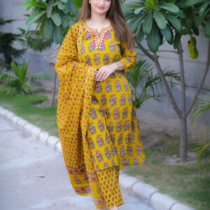 Sunshine Bloom Floral Cotton Suit – 3 Piece